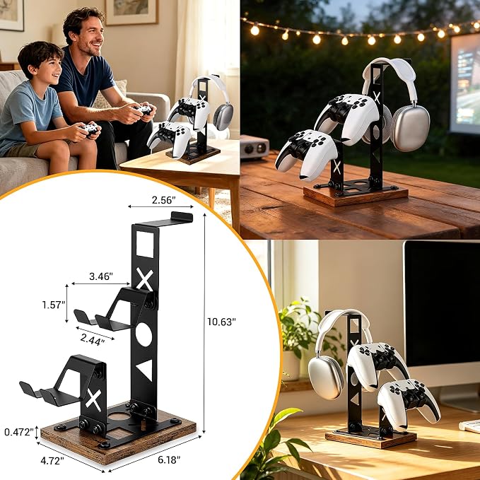 Gaming Headset Stand Game Headphone Organizer Controller Holder for Gamepad | Gaming Headphones Stand Gamepad Organizer Game Earphone Hanger Controller Hook for Desktop,Gaming Desk Accessories Black - Image 3