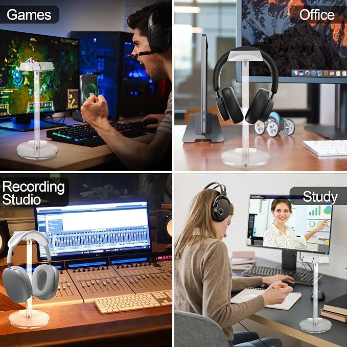 Acrylic Desktop Headphone Holder, Countertop Accessories Stand,Universal for All Music Gaming Headsets 1 Pack(DP015) - Image 4