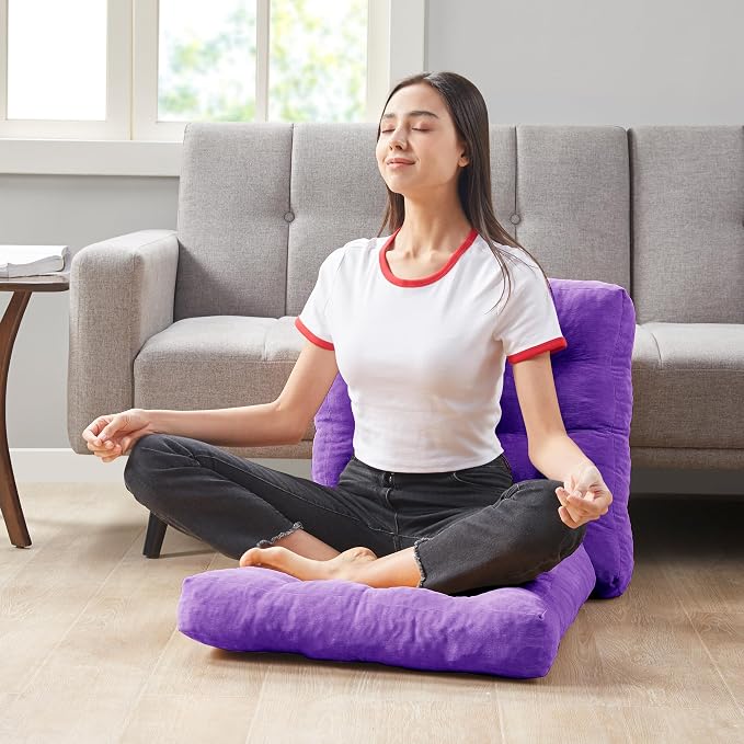 Degrees of Comfort Square Tufted Corduroy Floor Cushions, Large Pillows Seating for Adults, Meditation Pillow for Balcony Tatami Living Room, 22x22 Inch, Purple - Image 6