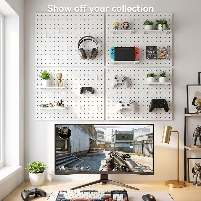 White Peg Board, 4 Pack Pegboard Wall Organizer, Metal Peg Board for Garage Tool Storage, , 4 Each 16" X 12" Heavy Duty Pegboard for Walls Home, Office Organization - Image 5