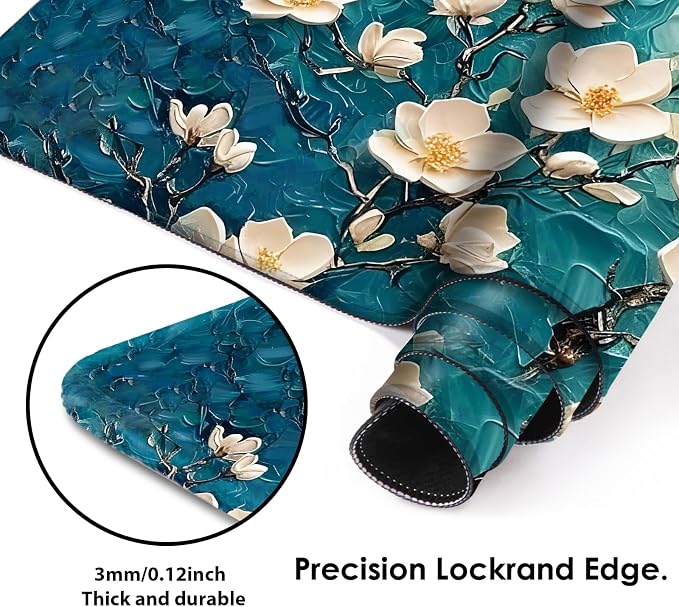 Galdas Gaming Mouse Pad XXL XL Large Long Extended Big Mousepad Non-Slip Rubber Keyboard Desk Pad with Stitched Edges for Laptop Home Office (31.5x11.8x0.08 Inch) … (Painting Flowers) - Image 4