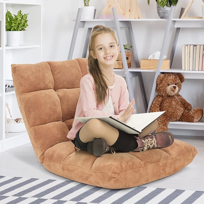 GIANTEX Folding Floor Chair with Back Support, 14 Adjustable Position, Padded Sleeper Bed, Couch Recliner, Gaming Floor Chairs for Adults, Meditation, Living Room (TAN) - Image 10