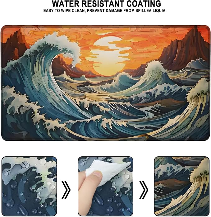 Gaming Mouse Pad, Waterproof Extra Large Mousepad with Stitched Edges, 31.5" x 15.7" Non-Slip Rubber Base Office Big Long Keyboard Pad for Office Gamer Home XXL, (Waves Sunset) - Image 2
