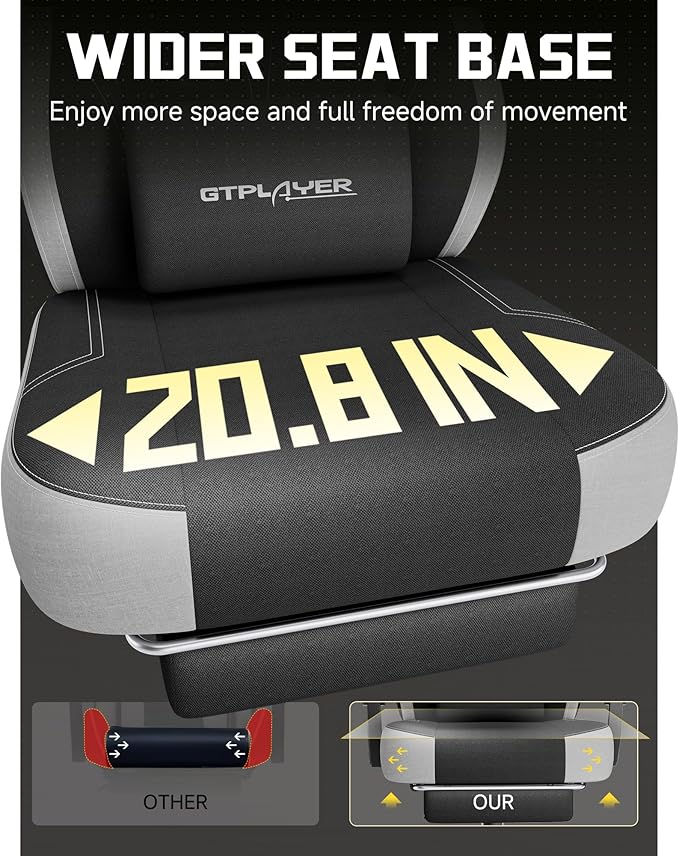 GTPLAYER Big & Tall Gaming Chair, Wide Seat with Footrest, Black | Ergonomic High Back Computer Desk Chair for Adults, Comfort Padded Seat with Lumbar Support Armrests Recliner for Office/Home - Image 5