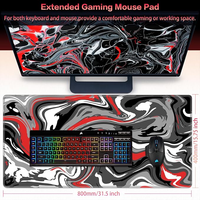 Canjoy Gaming Mouse Pad, 31.5x15.7inch Fluid Large Mouse Pads for Desk | Big XXL Extended Computer Desk Mat for Keyboard and Mouse Desktop Full Desk Mouse Pad with Non-Slip Base Stitched Edges - Image 2