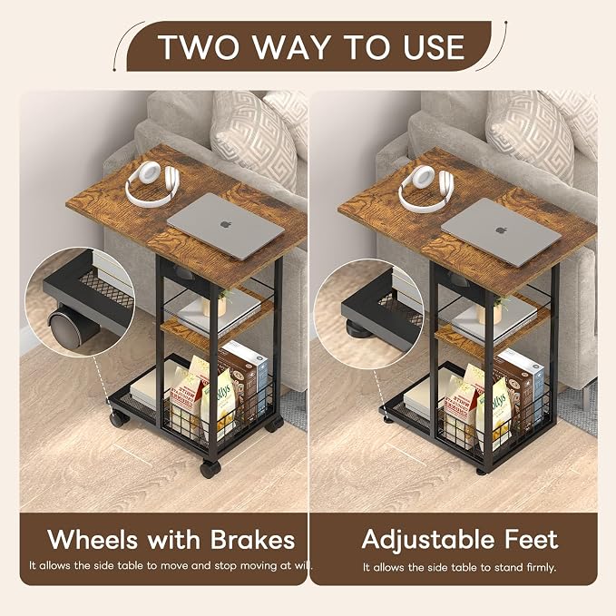 Hayexiha C End Table with Wheels, Drawer, 15.75" D x 23.62" W x 28.46" H - Image 6