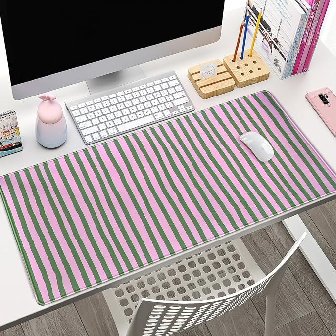 Stripes Aesthetic Desk Mat Pink Retro Style Large Mouse Pad Cute Desk Pad Gaming Mousepad XXL 31.5''X15.7'' Extended Big Computer Keyboard Mouse Mat for Office Decor - Image 4