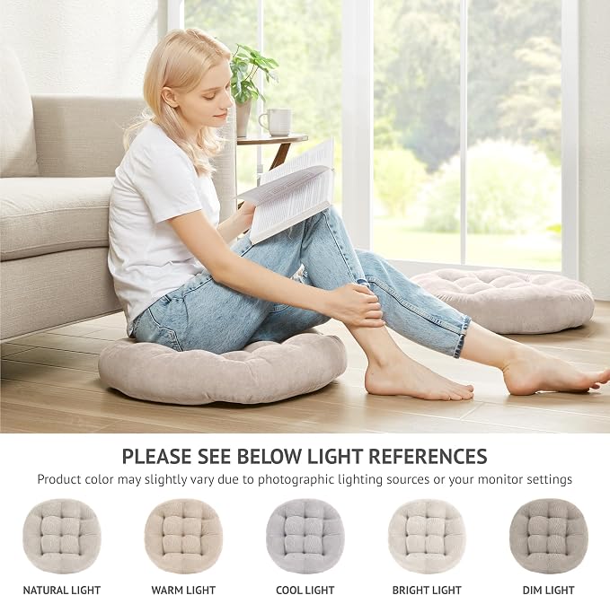 Meditation Cushions Set of 6, Large Floor Pillow for Adults, 22 Inch Round | Reading nook use, Zen relaxation, Tatami seating, Corduroy cover, 3.5 in thick, Shredded memory foam fill, Beige yoga pad - Image 3
