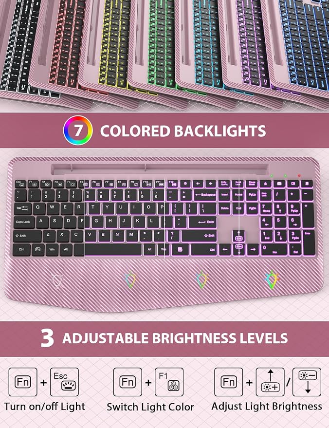 SABLUTE Wireless Keyboard and Mouse Combo, Backlit Scissor Keys, Wrist Rest - Image 2