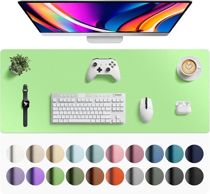 Aothia Faux Leather Desk Mat - Large Mouse Pad, Non-Slip PU Leather Blotter, Waterproof Writing Surface for Office and Home (Foam Green, 42" x 17") by AothiaSimpleNaturalUnique