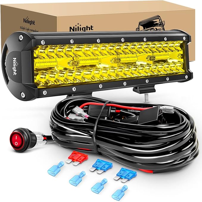Nilight 12Inch Amber LED Light Bar 240W Triple Row Spot Flood Combo Led Off Road Lights for Truck Car ATV SUV Cabin Boat with 16AWG Wiring Harness Kit, 2 Years Warranty by Nilight
