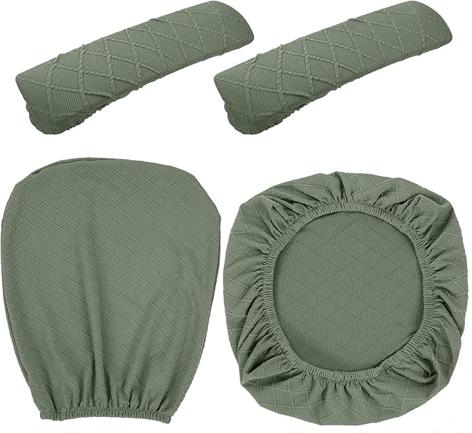 Tallew 4 Pcs Office Chair Covers Set Computer Universal Protective Stretchable Chair Seat Covers Desk Armrest Slipcovers Pads Office Cushion Backrest for Rotating(Olive Green) - Image 2