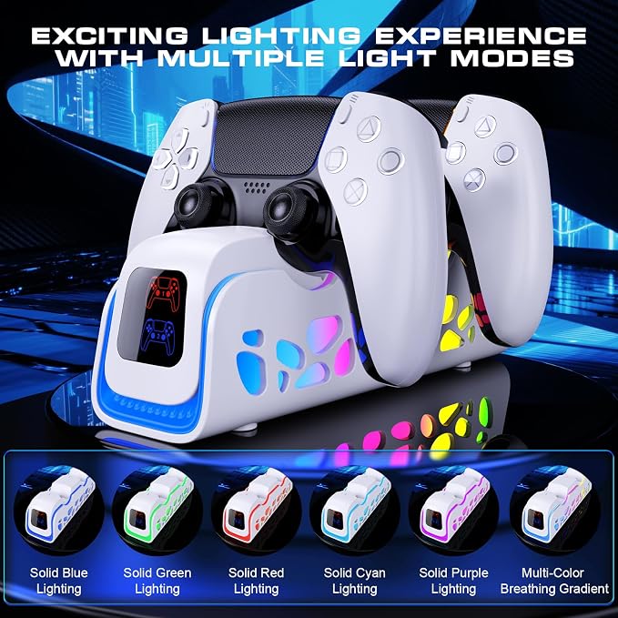 PS5 Controller Charger Dock for DualSense/Edge, 6 RGB Modes - Image 5