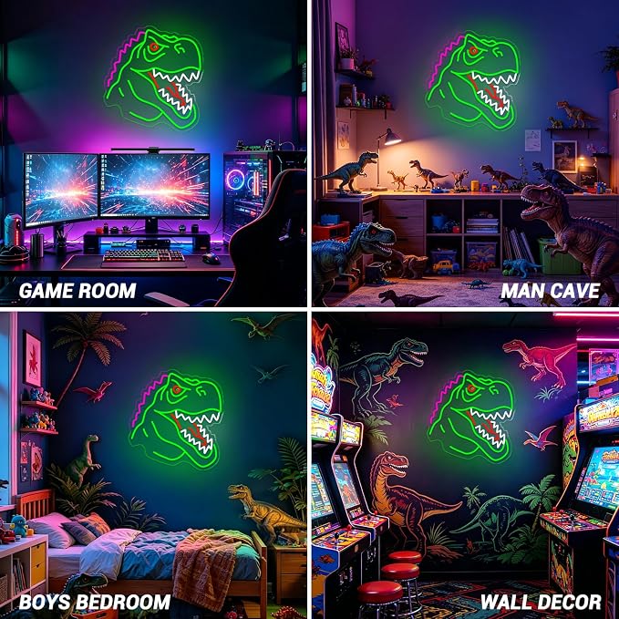 Dinosaur Neon Sign Lights for Wall Decor, T-REX LED Sign for Room and Man Cave Decor, Dimmable Powered LED Signs for Bedroom, Man Cave Party, Birthday Christmas Gift (T-REX Green) - Image 7