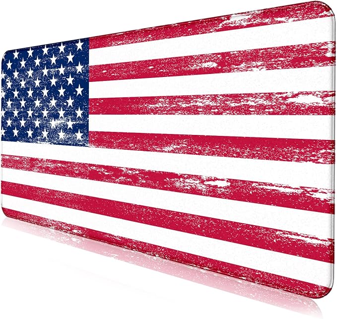 American Flag XXL Large Mouse Pad, Gaming and Home Stitching Side Table Mat | Large Extended Mouse Pad; Full Desk Coverage; Waterproof Coating; Stable Anti-Slide Base For Gaming, Office, Study Daily Use by LQFIWSS