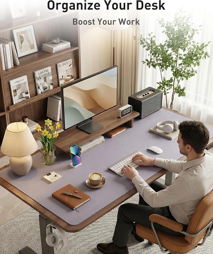 Aothia Faux Leather Desk Mat - Large Mouse Pad, Non-Slip PU Leather Blotter, Waterproof Writing Surface for Office and Home (Lavender, 63" x 17") - Image 8