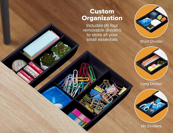 Bostitch Konnect Under Desk Drawer, Self-Adhesive Slide Out Storage Organizer with 4 Customizable Dividers, 2-Pack - Image 2