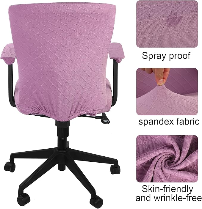 Tallew 4 Pcs Office Chair Covers Set Computer Universal Protective Stretchable Chair Seat Covers Desk Armrest Slipcovers Pads Office Cushion Backrest for Rotating(Light Purple) - Image 5