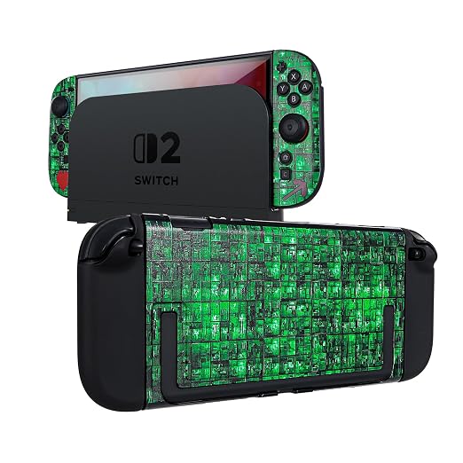 DLseego Protective Hard Case for Nintendo Switch 2 (2025), Soft Grip Cover for Handle, Detachable Joy-C Controller shockproof & scratch-resistant Console Shell, 4 Thumb Grips, Grid - Green by DLseego