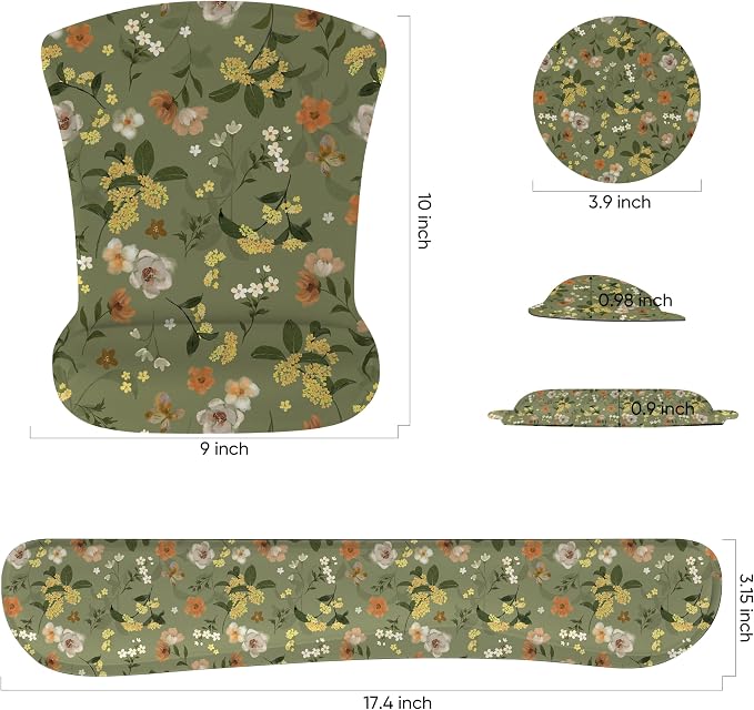 Ergonomic Memory Foam Keyboard Mouse Pad Set with Wrist Rest Support,Non-Slip Hand Wrist Cushion for Laptop/Notebook/Desktop/Computer/Gaming/Office,Easy Typing& Pain Relief (Flowers) - Image 2