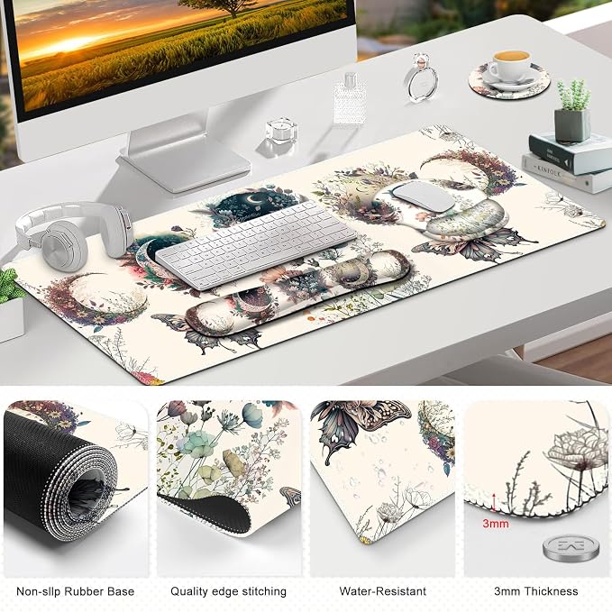 Large Desk Mat, Cute Boho Plants Mouse Pad, Apricot Desk Pad, XXL Mousepad - Image 8