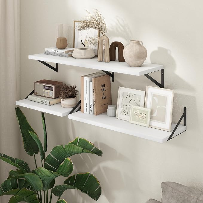 Axeman Deep Floating Shelves - 20 Inch White Floating Shelves Set of 2-12 Inch Deep Wood Wall Shelves for Living Room Bathroom Kitchen - Image 2