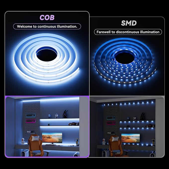 MIWISE RGB COB LED Strip Light, UL-Listed Music Sync Color Changing Dimmable Super Bright LED Lights, Multicolor Flexible Tape Light with RF Remote/App Control, for Bedroom, Party DIY Decor, 16.4ft - Image 2