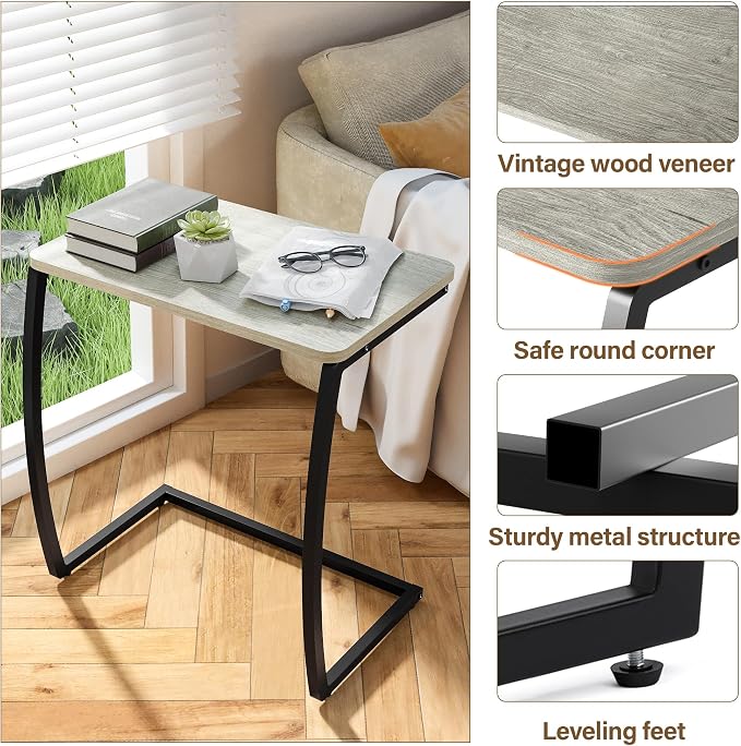 SRIWATANA Light Grey C Shaped Side Table, End Table for Sofa Couch Bedside - Image 7