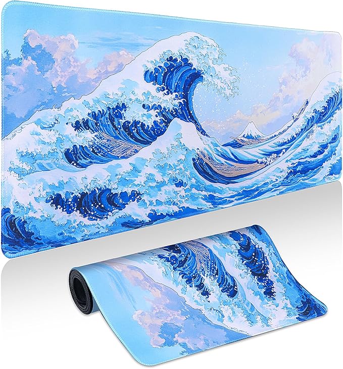 Mouse Pad Gaming - Desk Mat for Keyboard and Mouse - Kanagawa Cartoon Large Mouse Pads for Desk, Japanese Wave Gaming Mousepad (31.5" X 11.8") with Non-Slip Base for Game, Office and Home by Unknown