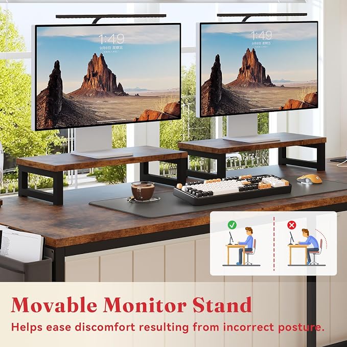 Corner L-Shaped Desk with 3 Storage Drawers, Computer Desk with Power Outlet & Pegboard, Gaming Table with Shelves and LED, Monitor Shelf and Side Storage Bag for Study Room, Rustic Brown - Image 5