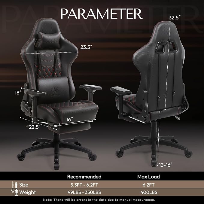 Dowinx Big and Tall Gaming Chair 400LBS, Ergonomic Computer Chair with Massage Lumbar Support & Footrest, High Back Comfortable Office & Gaming Chair with 4D Armrests, PU Leather, Black - Image 3