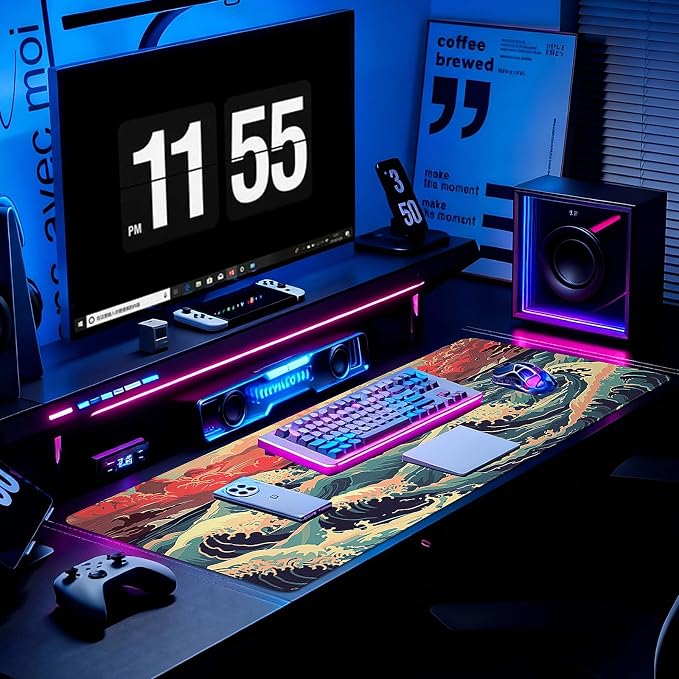 Gaming Desk Mat with Silky Smooth Surface & Exquisite Patterns,31.5x11.8 Inches Large-Sized Mouse Pad, Perfect for Extended Gaming,Work,and Home Office Decor (Japanese Waves 1) - Image 3