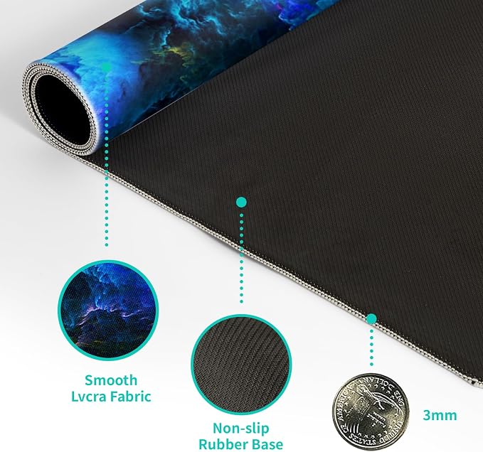 Dazzling Galaxy Gaming Mouse Pad 27.6x11.8 Inch Blue Purple Galaxy Nebula Universe Space Large Mousepad Non-Slip Rubber Base Stitched Edges Keyboard Mouse Mat Desk Pad for Office Home and Game - Image 8