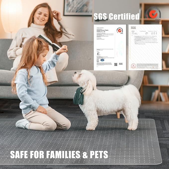Office Chair Mat for Carpet, tixpol 46" x 60" Chair Mat for Carpeted Floors, Non-Slip Carpet Protector Floor Mat with Grips, Heavy-Duty Rolling Under Desk Mat for Home Office and Gaming (Clear) - Image 7
