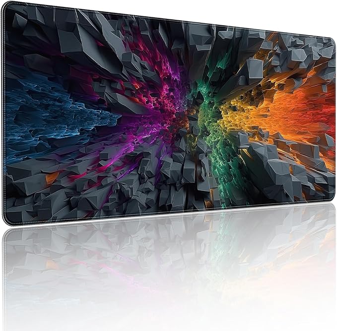 Large Gaming Mouse Pad, Colorful 3D Explosion Pattern, 35.4 x 15.7 Inches, Non-Slip Base, Waterproof, XXL Desk Mat by YUANSM