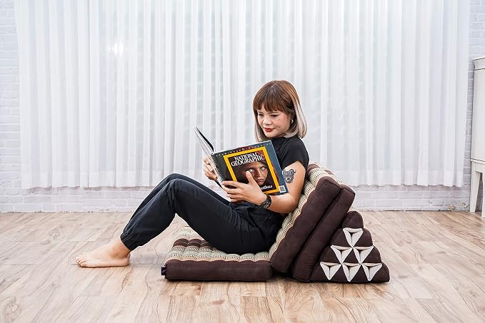 Leewadee 3-Fold Mat XXL with Triangle Cushion – Firm TV Pillow, Foldable Mattress with Cushion Made of Kapok, 67 x 31 inches, Brown - Image 4