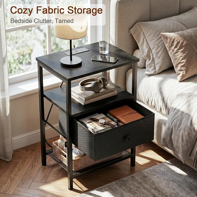 LOAKEKEL Night Stand, Small Nightstand with Charging Station - Image 5
