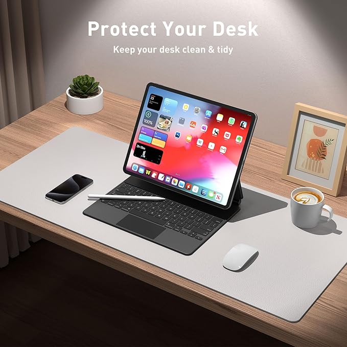 Aothia Large PU Leather Desk Pad Protector – Non-Slip Mouse Pad & Writing Mat for Office/Home, Waterproof, Easy to Clean (48" x 17", Pale Lavender White) - Image 4