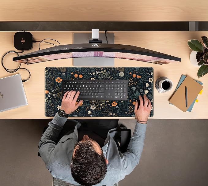 Cute Dark Floral Desk Mat Vintage Flowers Plant Mouse Pad XXL Large Extended Gaming Mousepad Women Office Decor Desk Pad, Big Laptop Computer Keyboard and Mouse Mat with Stitched Edges, 31.5x15.7 in - Image 7