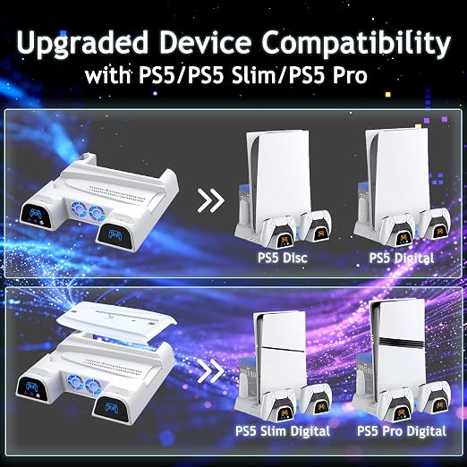 SOTY PS5 Cooling Station for Slim/Pro, Cooling Fan, Controller Charger - Image 2