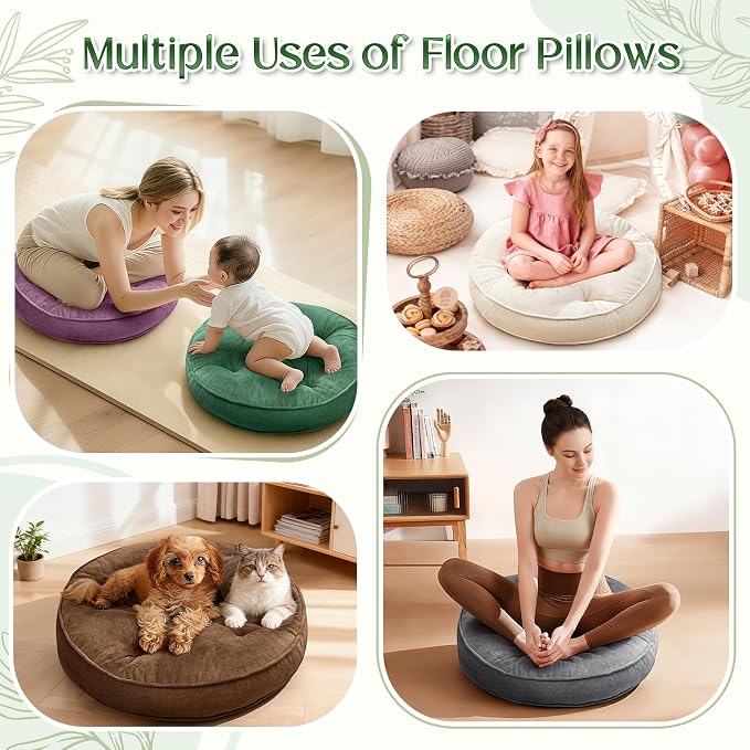 1 MIDDLE ONE Floor Pillow Set of 2, Memory Foam Meditation Cushion, Floor Cushions for Adults Sitting, Large Round Seat Cushions for Yoga, Living Room, 20x20 Inch (Round | Brown) - Image 6