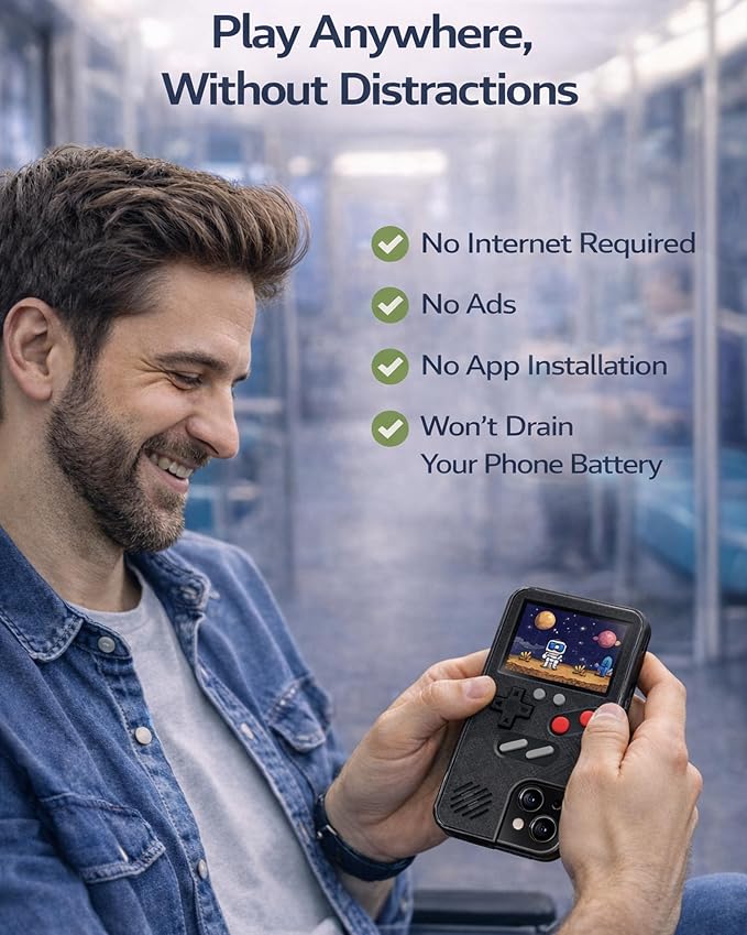 Game Phone Case, 168 Built-in Small Video Games, Black, Compatible with iPhone 16 Plus - Image 3