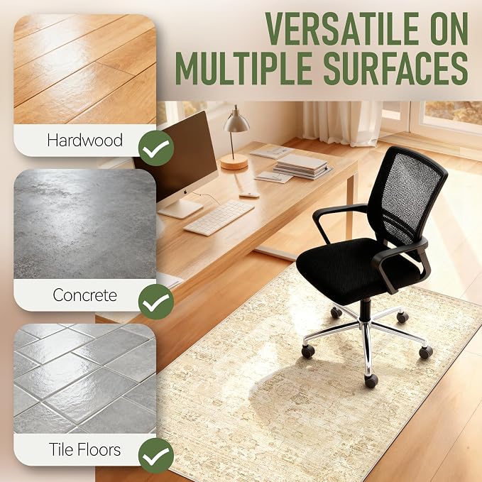 Office Chair Mat for Hardwood Floor, 48"x60" Desk Chair Mat for Home Office, Anti-Slip Under Desk Mat Rug for Rolling Chair,Floor Protector Washable Rug for Gaming Chairs-Beige - Image 7