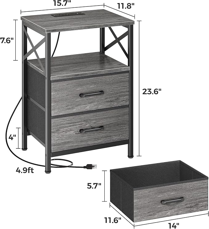 Huuger Nightstand Set of 2 with Charging Station, USB-C Port, End Tables - Image 3