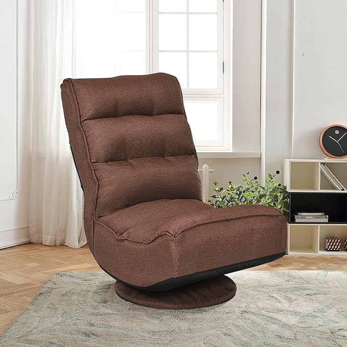 GIANTEX 360 Degree Swivel Gaming Chair, 6 Position Adjustable (Coffee) | Folding Floor Chair, 300lb Spring Support, Comfortable Padded Backrest, Lazy Sofa Chair Game Rocker for Teens Adults - Image 7