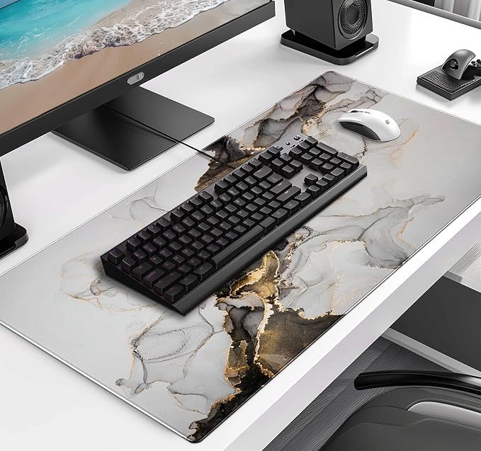 Large Expanded Marble Patterned Mouse Pad, Non Slip Rubber Keyboard Pad | Large Extended Mouse Pad; Full Desk Coverage; Waterproof Coating; Stable Anti-Slide Base For Gaming, Office, Study Daily Use - Image 3