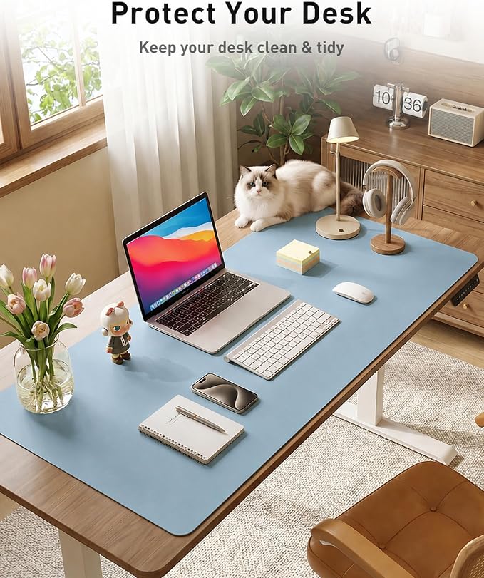 Aothia Faux Leather Desk Mat for Keyboard & Mouse (Sky Blue, 42" x 17") | Large desk mat for keyboard, mouse and laptop, creating a clean, organized workspace for work, study and everyday use - Image 3