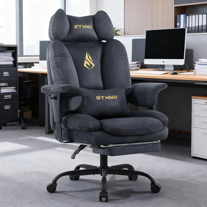 Symino Gaming Chair with Footrest, Up/Down Armrests, Suede Fabric Ergonomic Office Chair, 150° Recline Computer Chair for Desk, Grey - Image 2