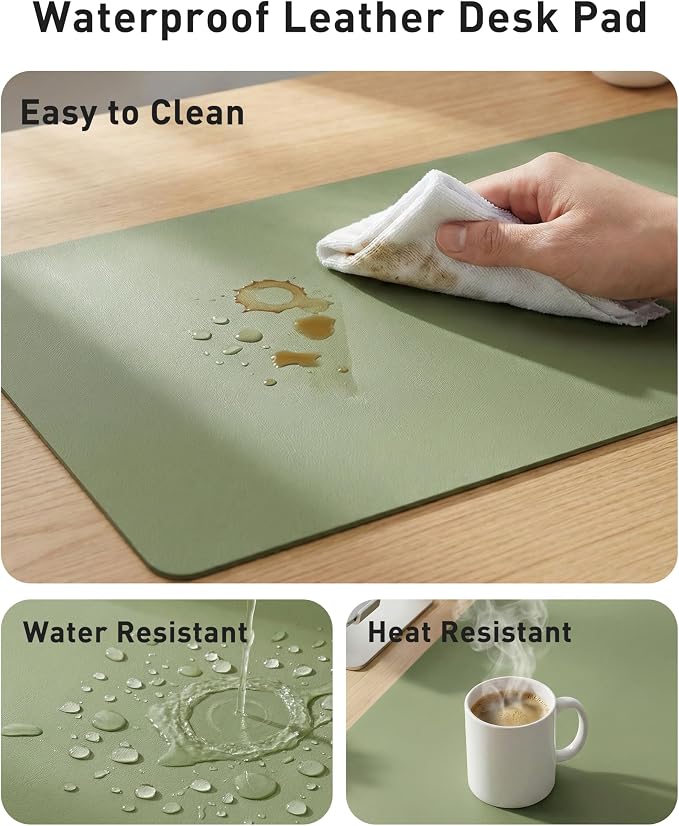 Aothia Faux Leather Desk Mat - Large Mouse Pad, Non-Slip PU Leather Blotter, Waterproof Writing Surface for Office and Home (Olive Green, 42" x 17") - Image 7