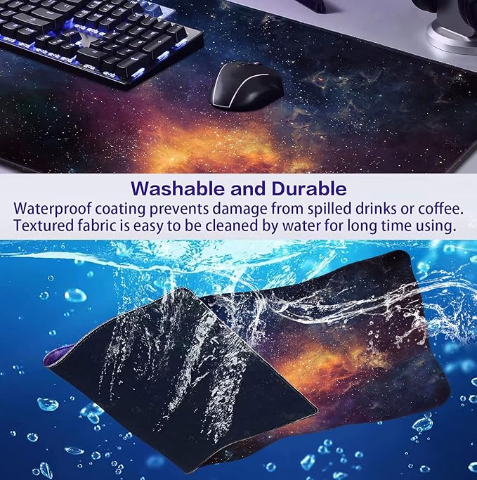 Large Starry Sky Mouse Pad with Stitched Edges, Computer Keyboard Desk Pad | Large Extended Mouse Pad; Full Desk Coverage; Waterproof Coating; Stable Anti-Slide Base For Gaming, Office, Study Daily Use - Image 7